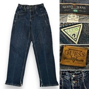 Guess Jeans Pascal High Rise Loose Fit Tapered Legs Triangle Patch 28x30 Vintage